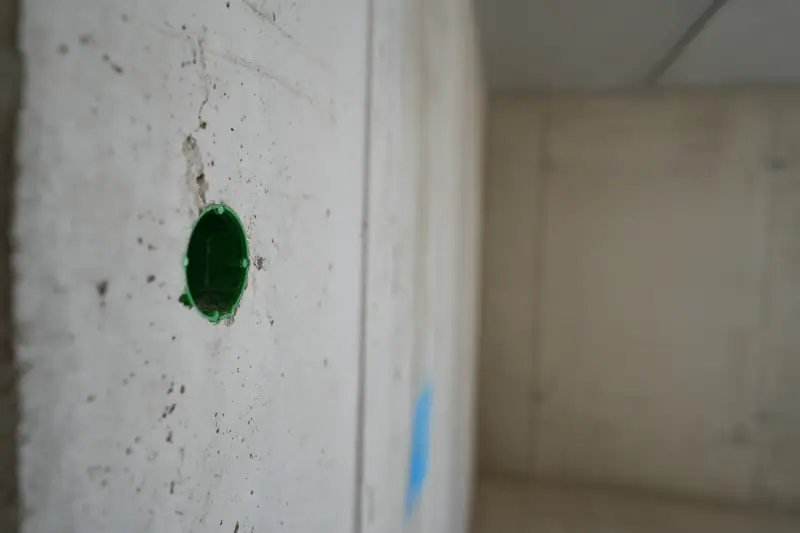 Unterputzdose in einer Betonwand im Rohbau
